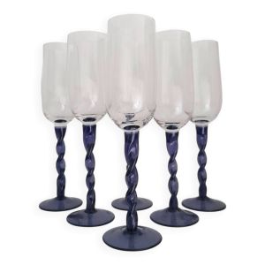 6 flutes à champagne au pied torsadé