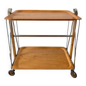 desserte scandinave en métal en bois de hêtre et montant en métal années 60