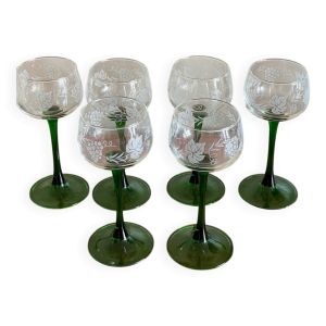 6 verres à pied décor vigne