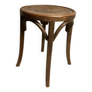 Tabouret bas en bois siège rond vintage TBE