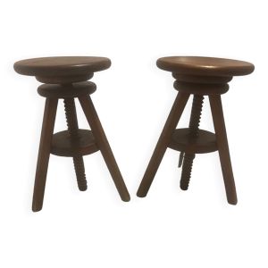 Paire de tabouret tripodes à vis vintage