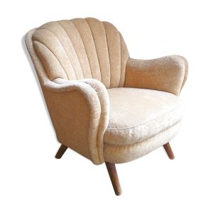 Fauteuil Club des années 40 50 original mid century Jaune beige vintage