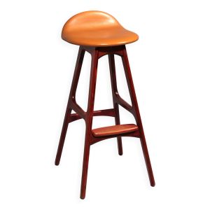 Tabouret de bar danois moderne modèle OD-61 en cuir et bois par Erik Buch pour Oddense Møbelfabrik, 1964
