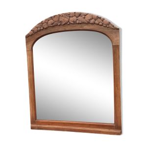 Miroir art déco en arc sculpté rénové en bois massif chêne brut