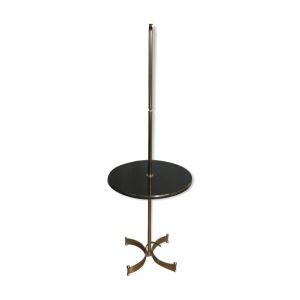 Lampadaire guéridon en laiton doré et bois en tecks design 70