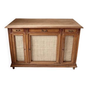 Buffet 3 portes vintage classique bois et raphia