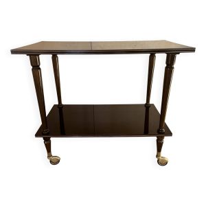 Table desserte roulante en bois laqué et laiton