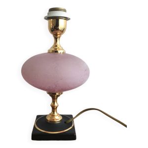 Lampe vintage en céramique laiton et boule en verre rose