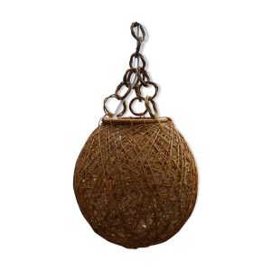 Suspension vintage boule rotin et ficelle