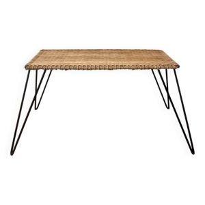Table basse en osier et en métal années 50 Raoul Guy