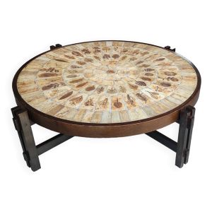 Table basse céramique Roger Capron Vallauris décor herbier