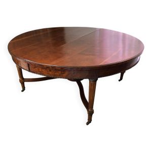 Important guéridon à pied central en acajou, laiton et bronze pouvant former une grande table de salle à manger