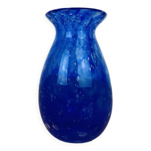 Vase verre bullé Biot bleu vintage