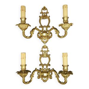 Paire de grandes appliques style Baroque / Rococo / Louis XV - bronze doré