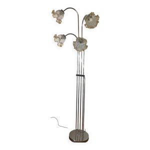 Lampe Arco 4 arcs articulés chromés & globes en verre opalin