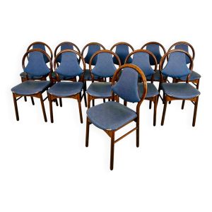 Lot de 12 chaises Baumann vintage assise Skaï bleu