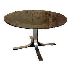 Table basse réglable en verre fumé acier et inox années 70