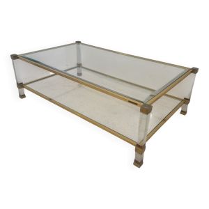 Table basse Plexi et alu doré, Pierre Vandel, 1970s