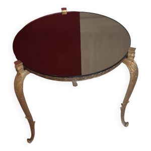 Table guéridon en laiton et miroir