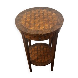 Table d’appoint / guéridon double plateau style Louis XVI en bois marqueté