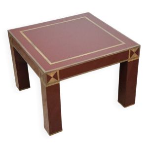 Table basse Jean-Claude Mahey en bois laqué et laiton, 1970