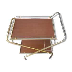 Desserte sur roulettes métal doré et formica années 70 vintage