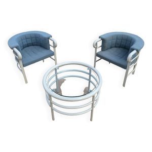 Ensemble 2 fauteuils et table basse Marc Held Wind Star 1984 design