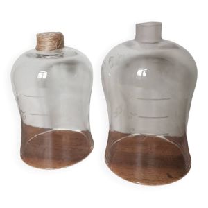 Lot de 2 cloches entonoire vintage verre laboratoire gradué cabinet curiosité