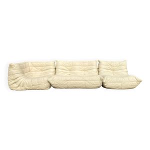 100% authentieke Ligne Roset Togo 1,2z & hoek in Beige leder