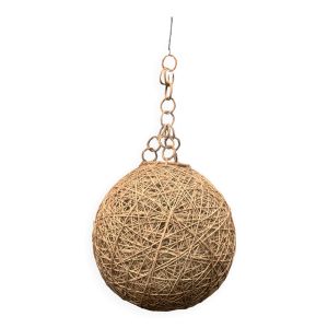 Suspension boule vintage en corde et rotin - 36 cm