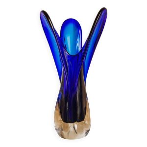 Vase en verre soufflé bleu cobalt style murano