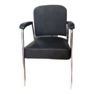 Fauteuil de Coiffure Afoc Vintage Années 60/70 - Chrome et Simili Cuir Noir