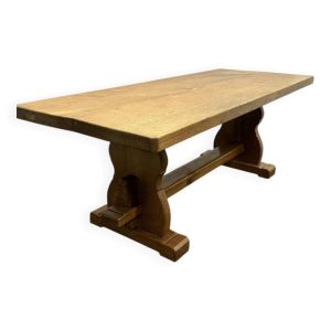 Grande table à manger de monastère vintage en chêne blond français, années 1960.