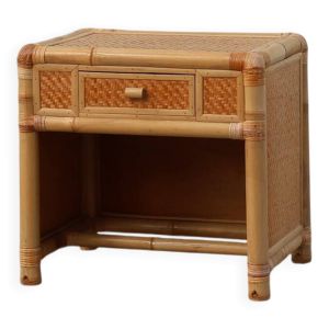 Commode, table de chevet italienne en bambou et osier, années 1970