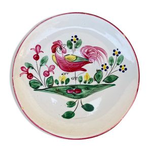 Assiette ancienne à motif de fleur et de coq