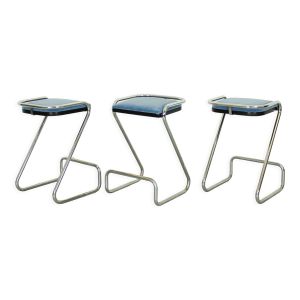 Ensemble de 3 tabourets de bar tubulaires italiens en chrome Z du milieu du siècle, années 1970