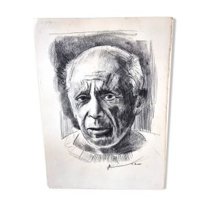 Portrait de Pablo Picasso Joli dessin mine de plomb signé