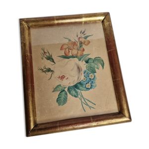 Dessin original encadré du début du XIXème siècle inspiré de l'oeuvre de Pierre-Joseph Redouté