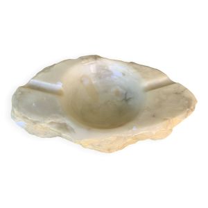 Grand cendrier en marbre, blanc, beige, veines grises, pierre vintage