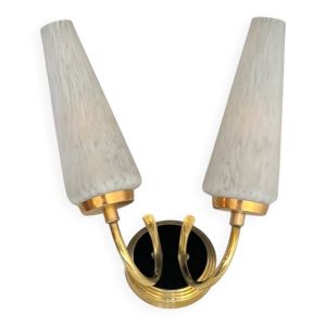 Applique restaurée vintage double tulipe en verre de Clichy