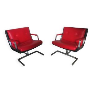 Paire de fauteuil en cuir de Raphael Raffel des années 70