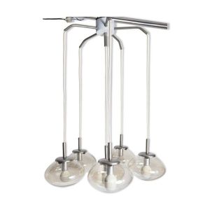 Lustre cascade à 6 gouttes d'eau en verre fumé léger 1960