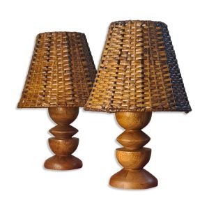 Paire de lampes de chevet scandinaves en bois et osier