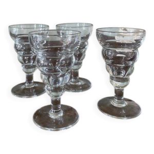 Lot de 4 verres bistrot ancien en verre soufflé - bullé