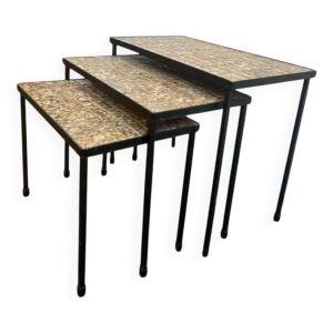 Ensemble de 3 tables gigognes vintage / tables à carreaux