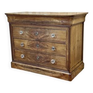 Commode Louis Philippe 5 tiroirs du XIXème en merisier avec ses boutons en verre