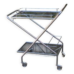 Desserte inox pliable avec plateaux en verre fume