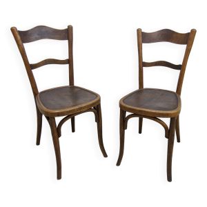 Paire de chaises Bistrot Baumann des années 1920, assise avec dessin