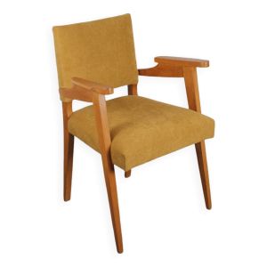 Fauteuil scandinave vintage velours jaune
