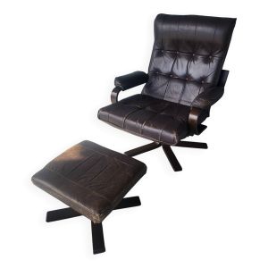 Fauteuil relax relaxant pivotant basculant scandinave en cuir